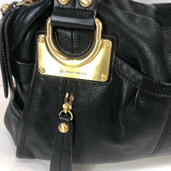 Black leather B. Makowsky purse gold tone hardware - Picture 4 of 11